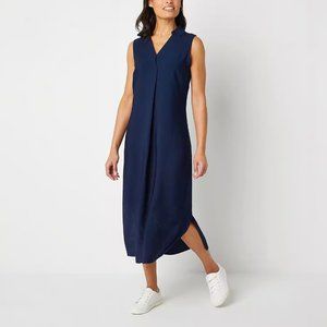 Liz Claiborne Sleeveless A Line Long Dress Dark Navy Color Size 12